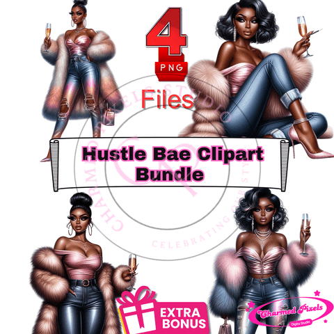 Hustle Babe Lux Clipart| Sublimation| PNG| Luxe Black Girl Style & Confidence