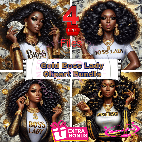 Boss Lady In Gold PNG| African American Illustrations| African American clipart