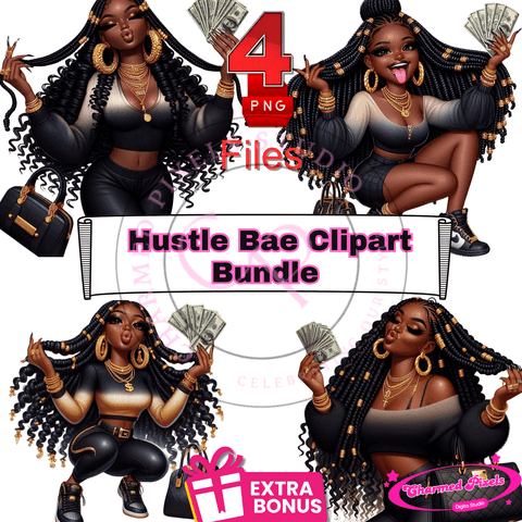 Hustle Bae Clipart Bundle - Empowering & Stylish Black Girl Boss Vibes