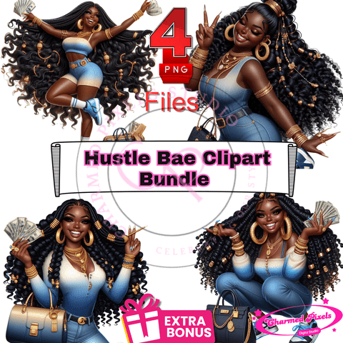 Hustle Bae Clipart Bundle - Empowering & Stylish Blue Denim Girl Boss Vibes