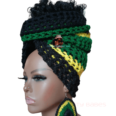 Crochet Headwrap ONLY - Black Yellow & Green