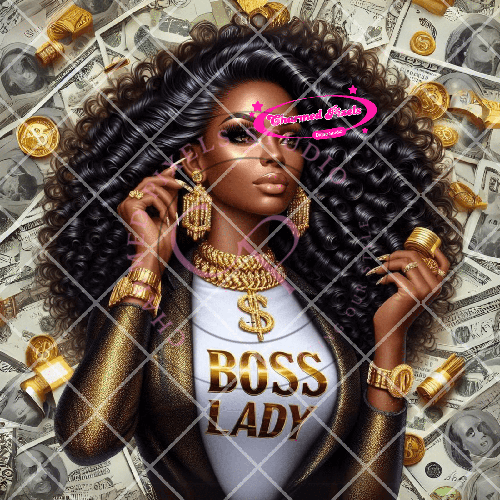 Boss Lady In Gold PNG| African American Illustrations| African American clipart