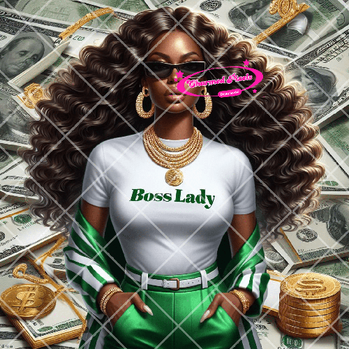 Boss Lady In Green PNG| African American Illustrations| African American clipart