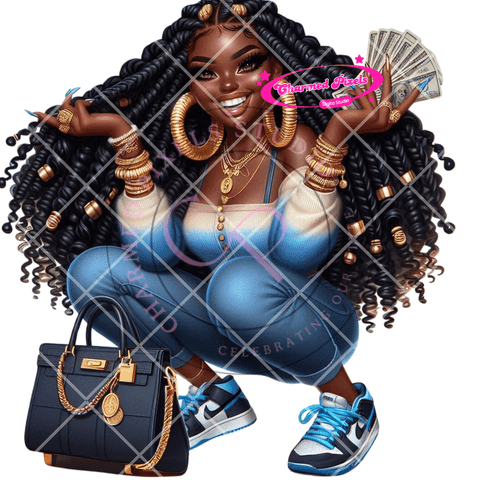 Hustle Bae Clipart Bundle - Empowering & Stylish Blue Denim Girl Boss Vibes