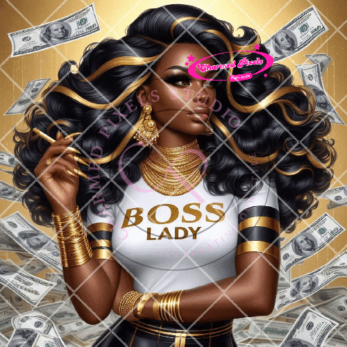 Boss Lady In Gold PNG| African American Illustrations| African American clipart