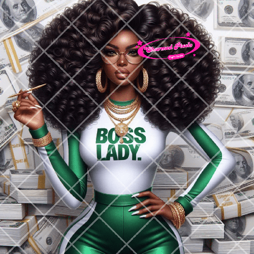 Boss Lady In Green PNG| African American Illustrations| African American clipart