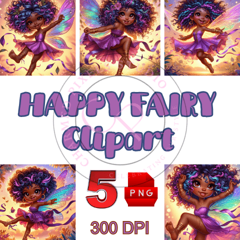 African American Happy Purple Fairy Clipart Bundle| Fairy Magic| Fairy Core