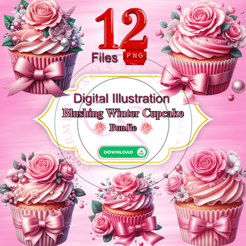 Blushing Winter Cupcake Bundle - Digital Clipart