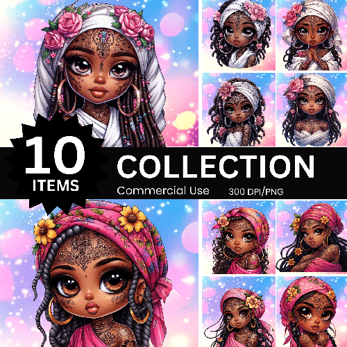 Chibi Goddess| African American Illustrations| African American clipart|Chibi Character Art