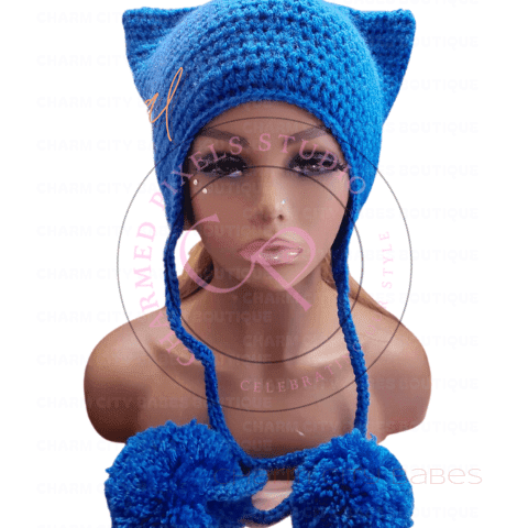 Handmade Crochet Cat Beanie with Pom Poms | Available in Multiple Colors