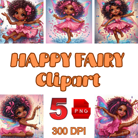 African American Happy Fairy Pink Clipart Bundle| Fairy Magic| Fairy Core