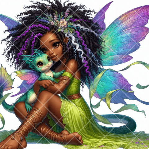 African American Happy Green Fairy Clipart Bundle| Fairy Magic| Fairy Core