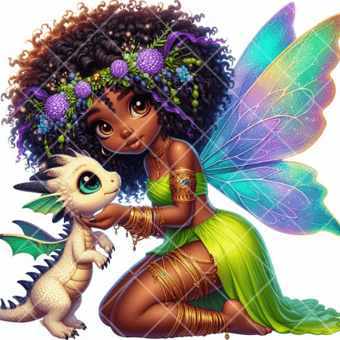 African American Happy Green Fairy Clipart Bundle| Fairy Magic| Fairy Core