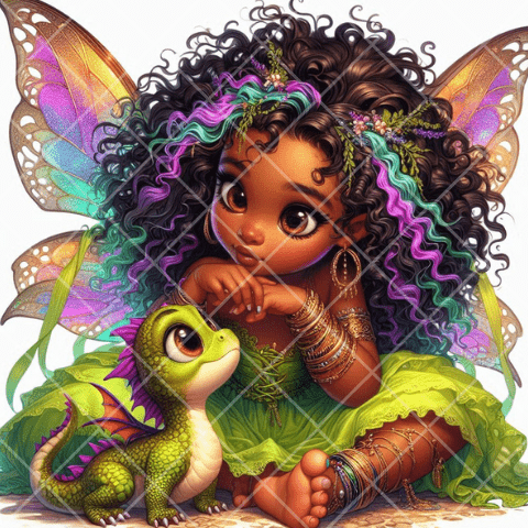 African American Happy Green Fairy Clipart Bundle| Fairy Magic| Fairy Core