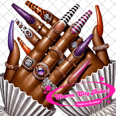 Bold & Glam African American Nail Art Clipart – Lavish Purple Leopard Luxury Design|African American clipart Copy