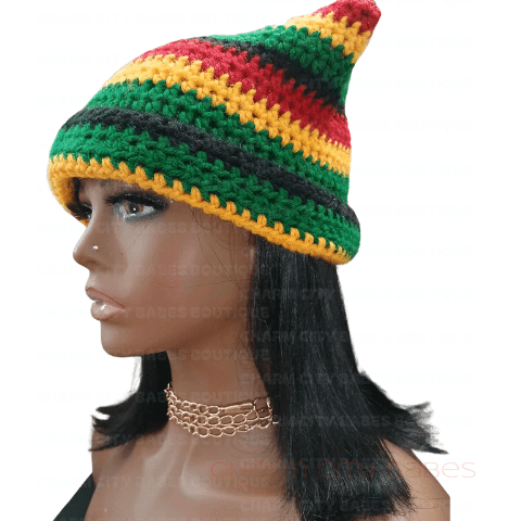 Handmade Rasta Stripe Crochet Beanie | Red, Yellow, Green Hat"