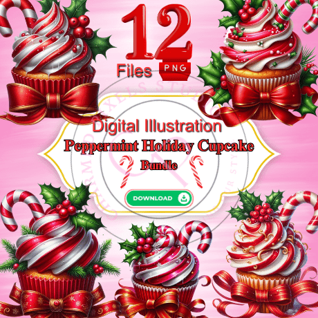 Peppermint Holiday Cupcake Bundle - Digital Clipart