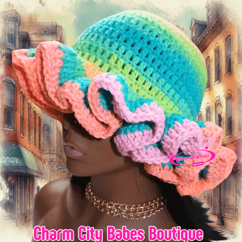 Crochet Ruffle Hat - Retro Stripe