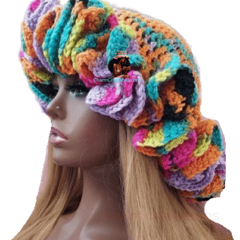 Crochet Ruffle Hat - Rainbow Bright