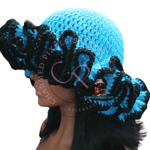 Crochet Ruffle Hat - Teal and Black