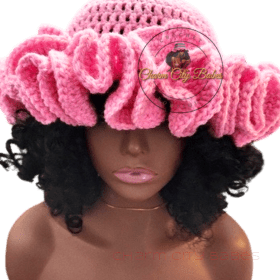 Crochet Ruffle Hat - Rose Pink