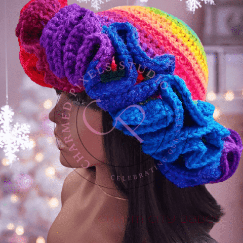 Crochet Ruffle Hat- Rainbow