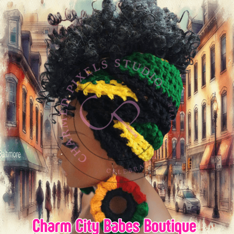 Crochet Headwrap ONLY - Black Yellow & Green