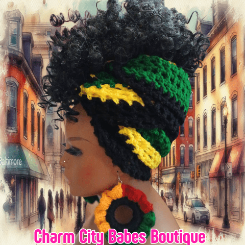 Crochet Headwrap ONLY - Black Yellow & Green