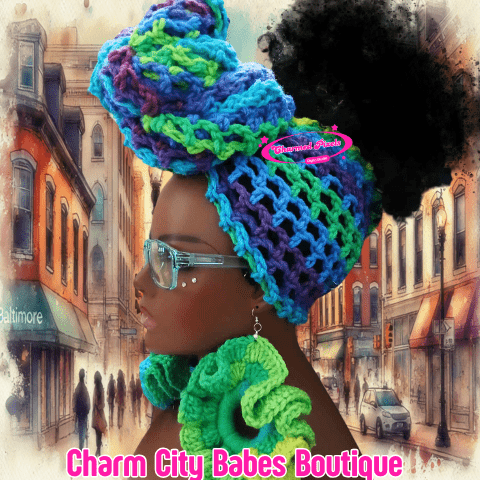 Crochet Headwrap With Earrings -Tropical Parrot